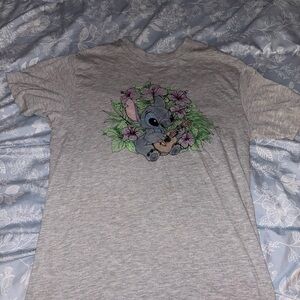 Gray T-Shirt with Stitch from Lilo & Stitch and Floral Design